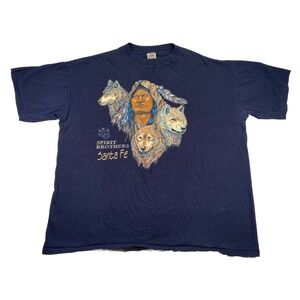 Vintage Santa Fe Native Design T-Shirt Spirit Brothers Men's 2XL Navy Blue